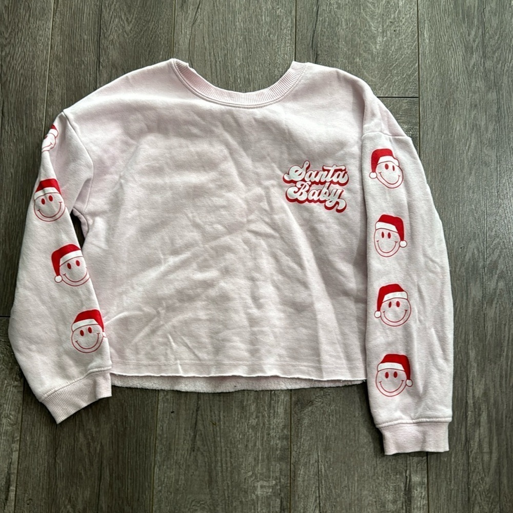 Art class target girls pink Santa baby cropped sweatshirt 7/8